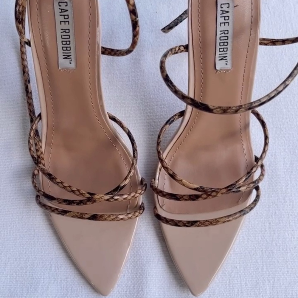Nude Snake Ankle Strap Heels